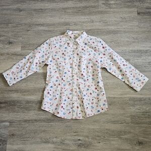L.L. Bean Floral Wrinkle-Free Pinpoint Oxford Shirt